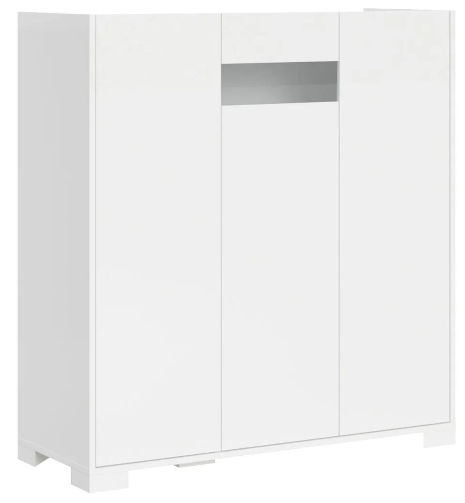 Madia e Credenza alta con Porta TV Riflesso bianco lucido e cashmere, Bianco Lucido / Credenza alta / 3