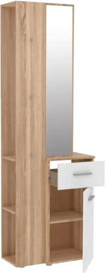 Mobile Ingresso 65x34x196 Con Specchio E Barra Appendiabiti Teka Bianco E Rovere