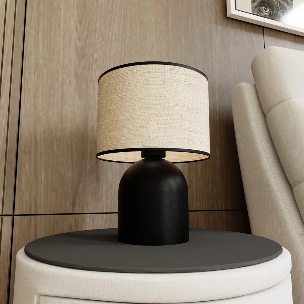 Lampada Da Tavolo Nordica Enlil 1 Luce In Acciaio E Rattan