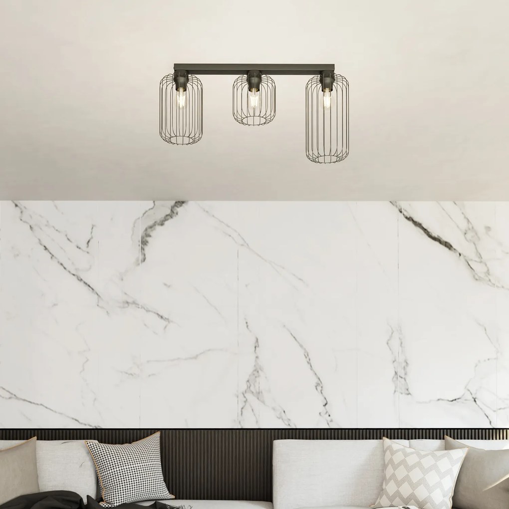 Plafonriera Minimal Industrial Vulcano 3 Luci Lineari Nera