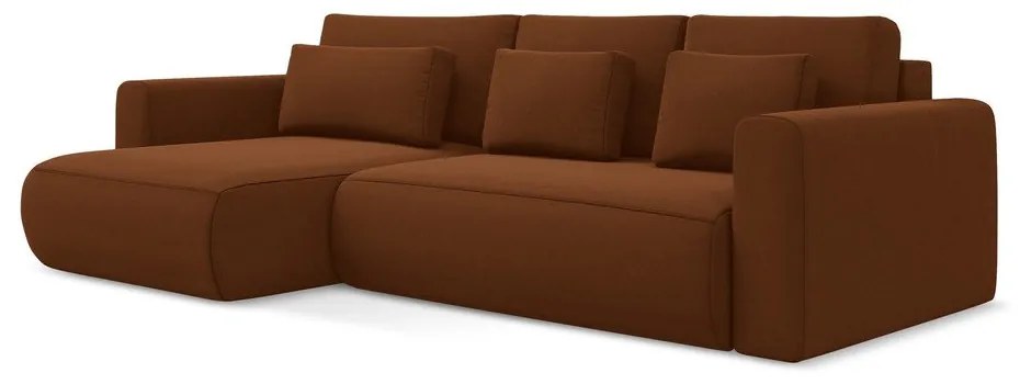 Divano angolare color terracotta allungabile/con contenitore (con penisola a sinistra/con chaise lounge) con rivestimento in velluto Kapua – Makamii