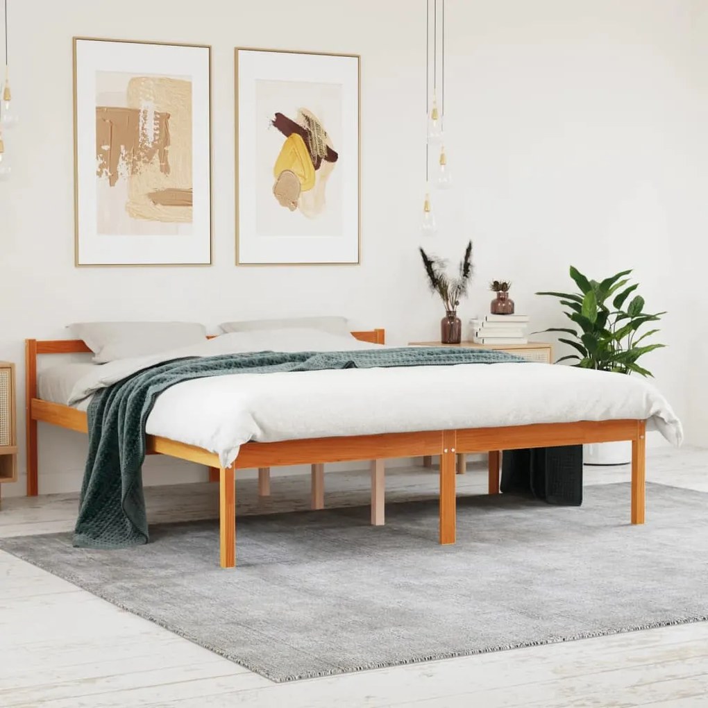 Letto per anziani marrone cera 160x200cm legno massello di pino