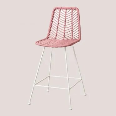 Sgabello Alto In Rattan Sintetico Colori Gouda Rosa Peonia & ↑65 Cm & Bianco - Sklum