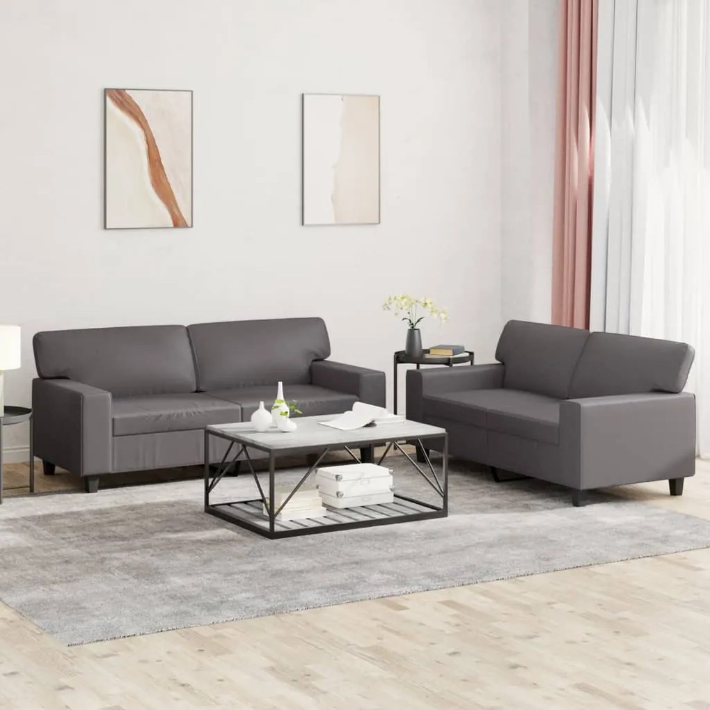 Set Di Divani 2 Pz Grigio İn Similpelle /