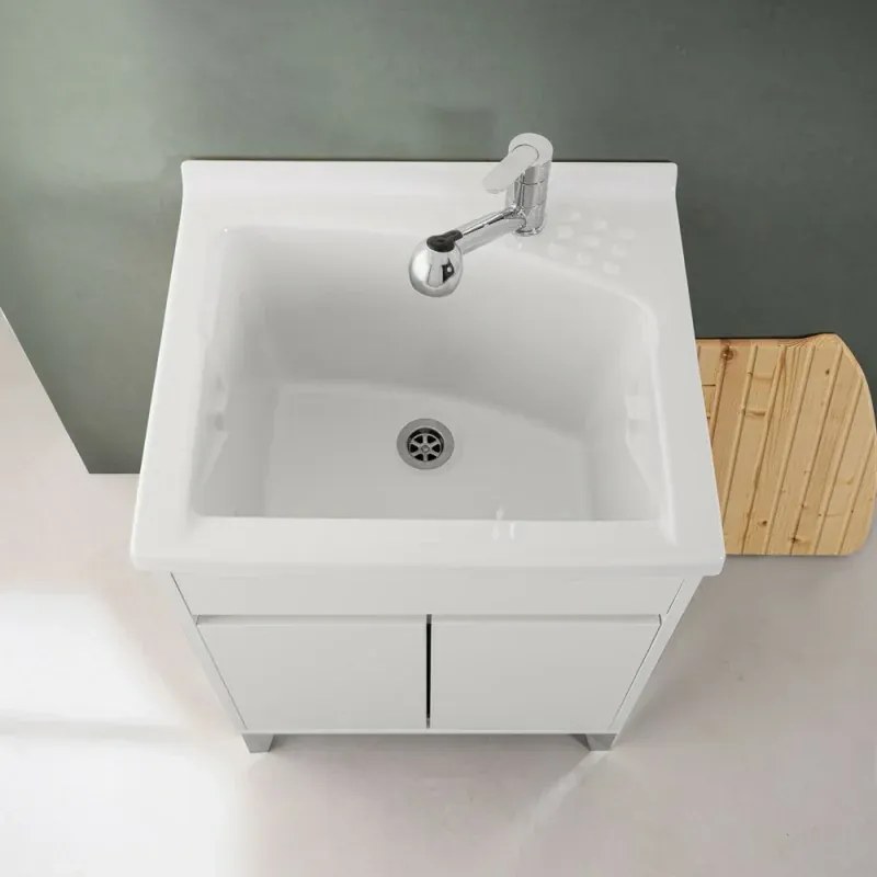 Mobile lavatoio 60x50 bianco lucido Way con vasca in ceramica Dolomite