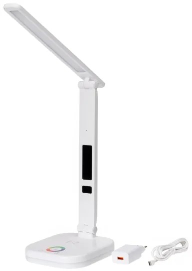 LED RGBW Lampada dimmerabile con ricarica wireless, display Porta USB 6W/5V 3000-6500K bianco