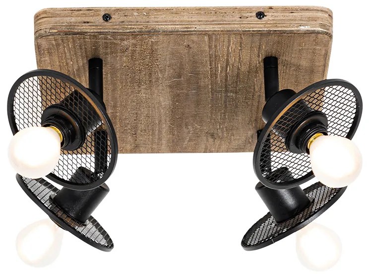 Faretto da soffitto industriale nero con legno 4 luci - Jasmine