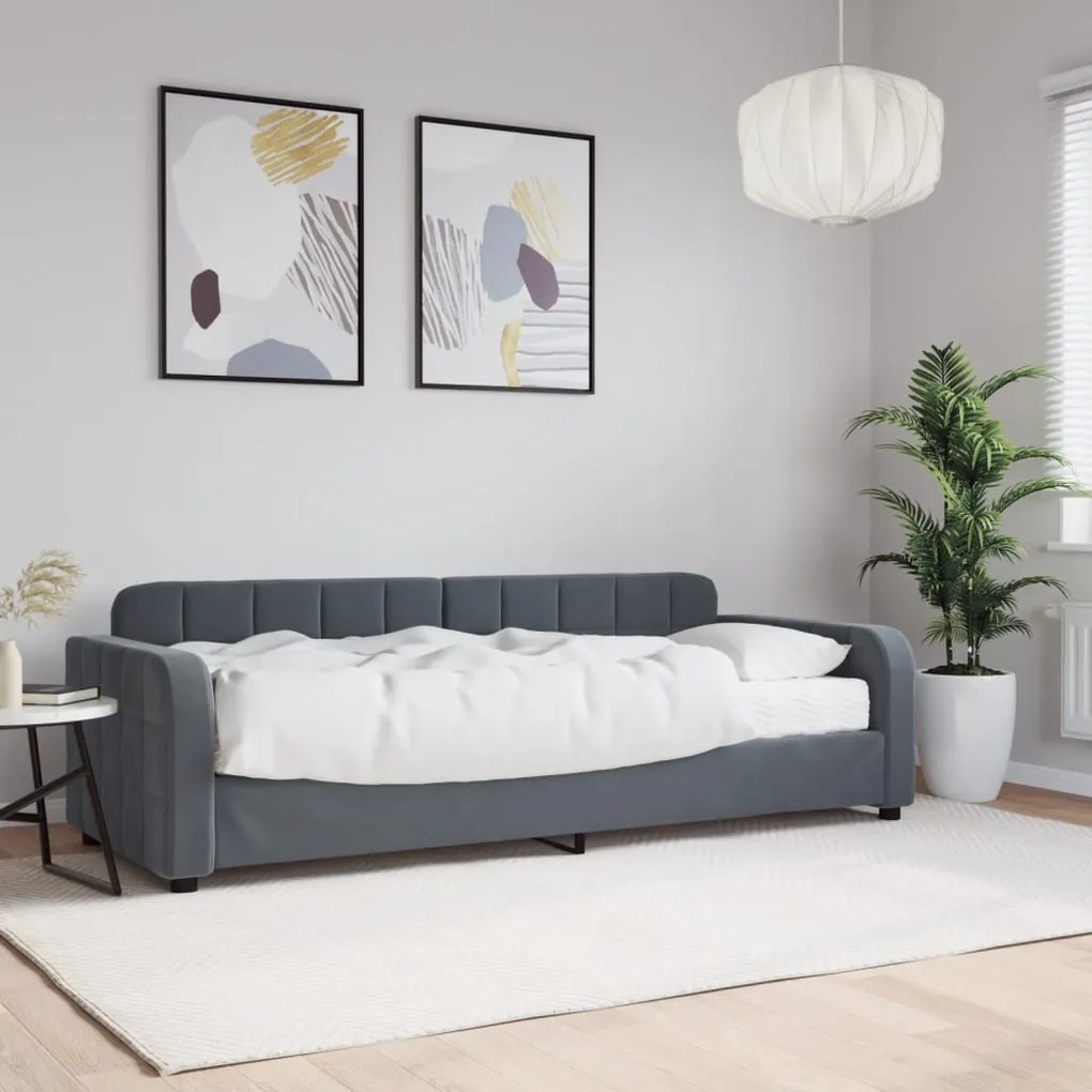 Divano Letto Con Materasso Grigio Scuro 80x200 Cm İn Velluto /