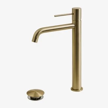 Set Rubinetto Lavabo E Valvola Di Scarico In Ottone Per Lavello Tipo Click-clack Senza Troppopieno Orveta Dorato & ↑30 Cm - Sklum