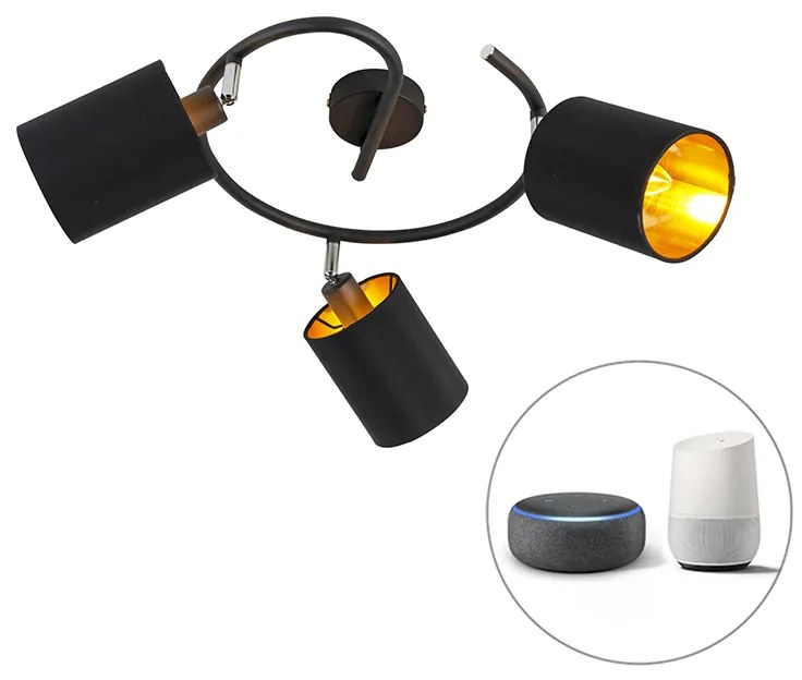 Lampada da soffitto moderna intelligente nera incl. 3 WiFi B35 - Lofty
