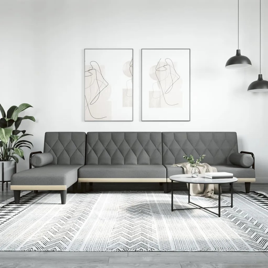 Divano Letto A L Grigio Scuro 260x140x70 Cm İn Tessuto /