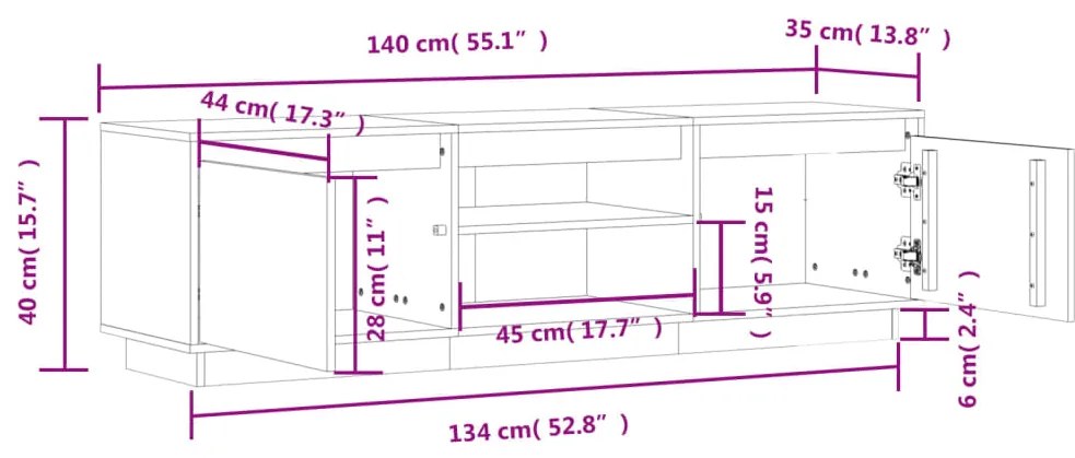 Mobile Porta TV 140x35x40 cm in Legno Massello di Pino