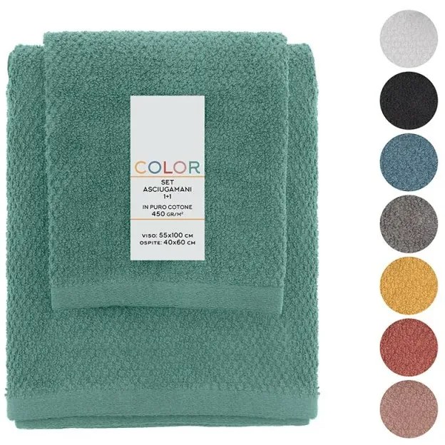Set asciugamani bagno verde per viso e ospite in cotone puro Spring