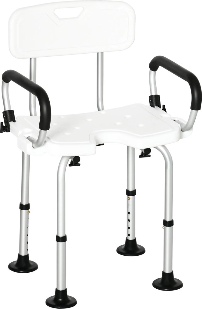 Sedia per Doccia con Braccioli 54x52x70-82 cm in Lega di Alluminio e HDPE Bianco...