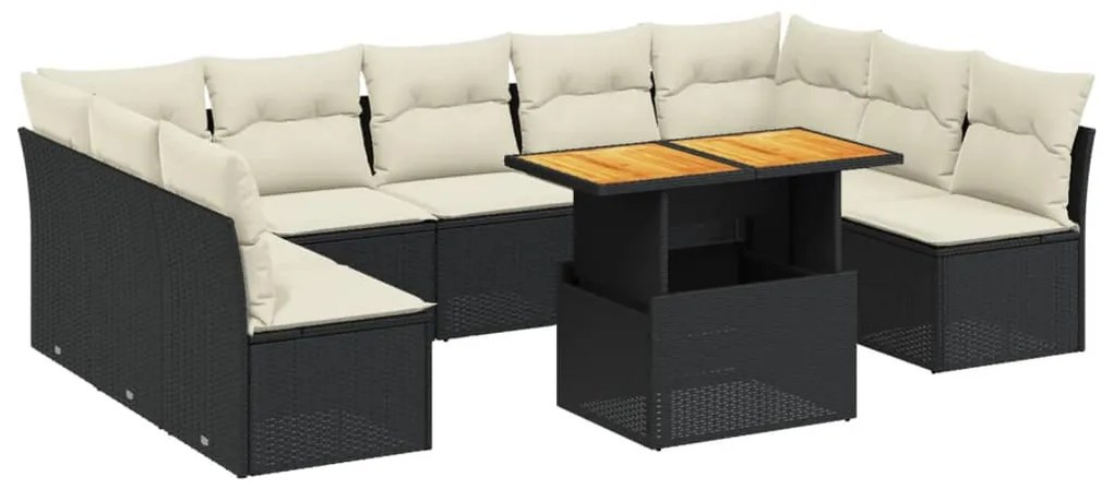 Set Divani da Giardino 10pz con Cuscini in Polyrattan Nero