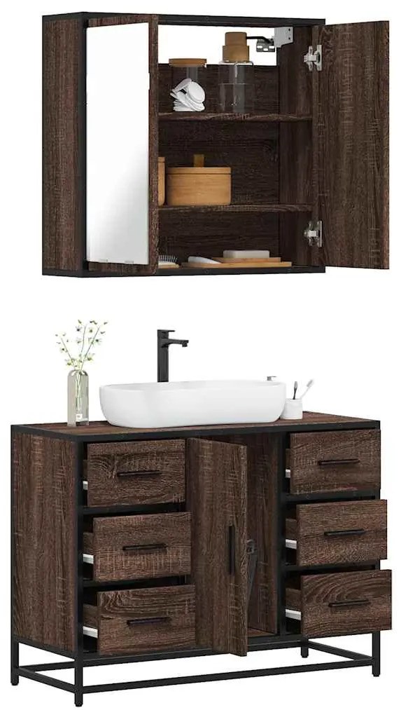 Set Mobili Da Bagno 2 Pz Rovere Marrone İn Legno Multistrato /