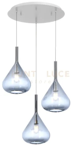 Sospensione bianco 3 luci tonda vetri blu 1177bi-s3 t-bl