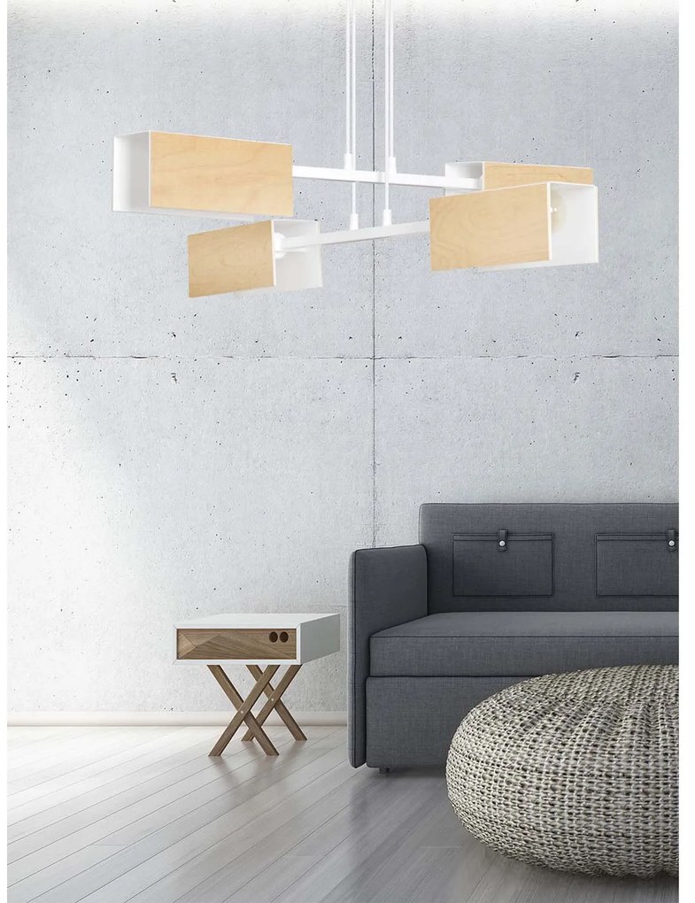 Lampadario Minimal Sarutahiko Acciaio Bianco 4 Luci E27 Ip20