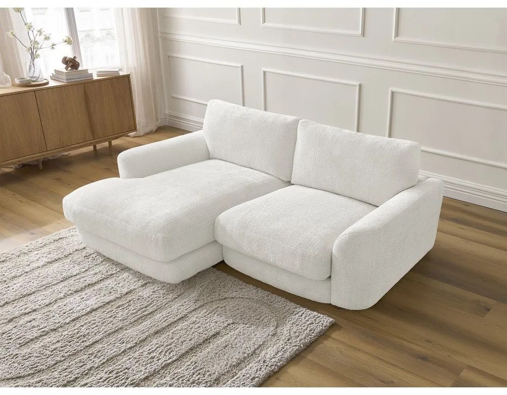 Divano angolare bianco (con penisola a sinistra/con chaise lounge) con rivestimento in ciniglia Leonore – Bobochic Paris