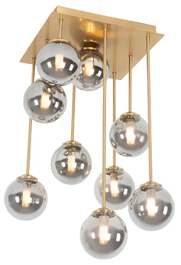 Plafoniera smart oro con vetro fumé 9 luci incl. 9 Wifi G9 - Athens
