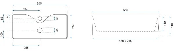 REA-U0699 - Lavabo da appoggio MERY 25x50,5 cm ceramica/bianco lucido