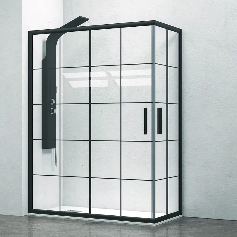 Box doccia 100x90 profili neri opachi vetro a quadrati neri NICO-B1000 - KAMALU