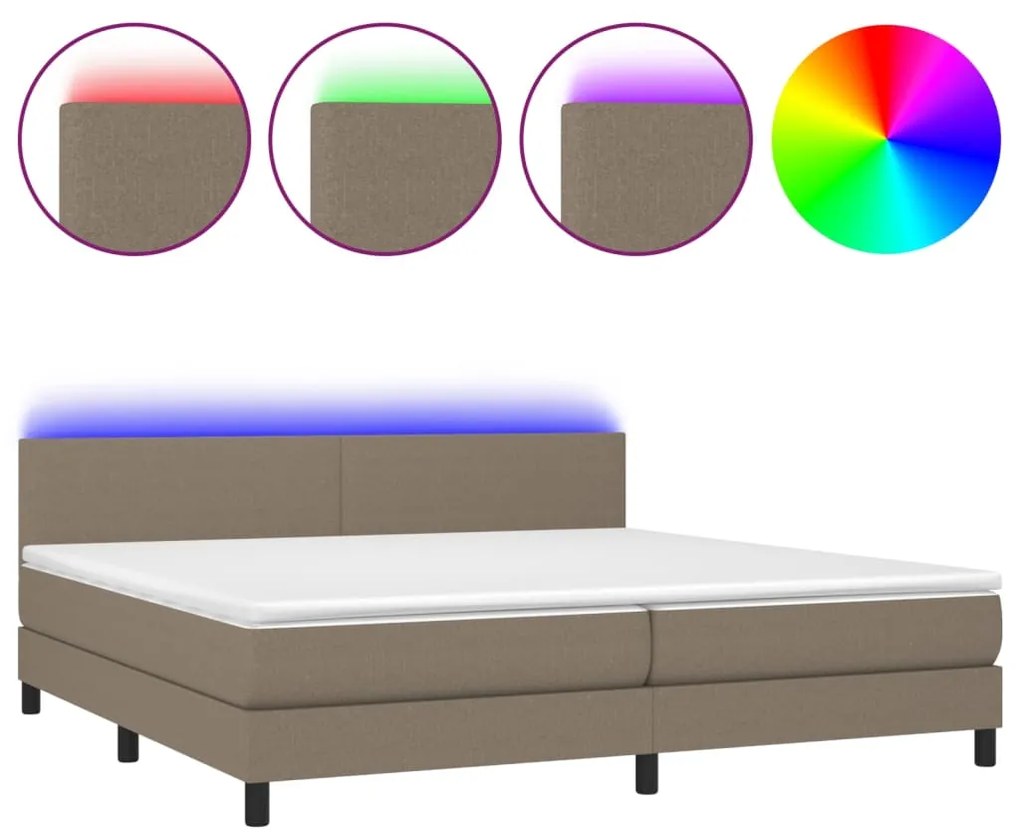 Letto a molle materasso e led tortora 200x200cm in tessuto