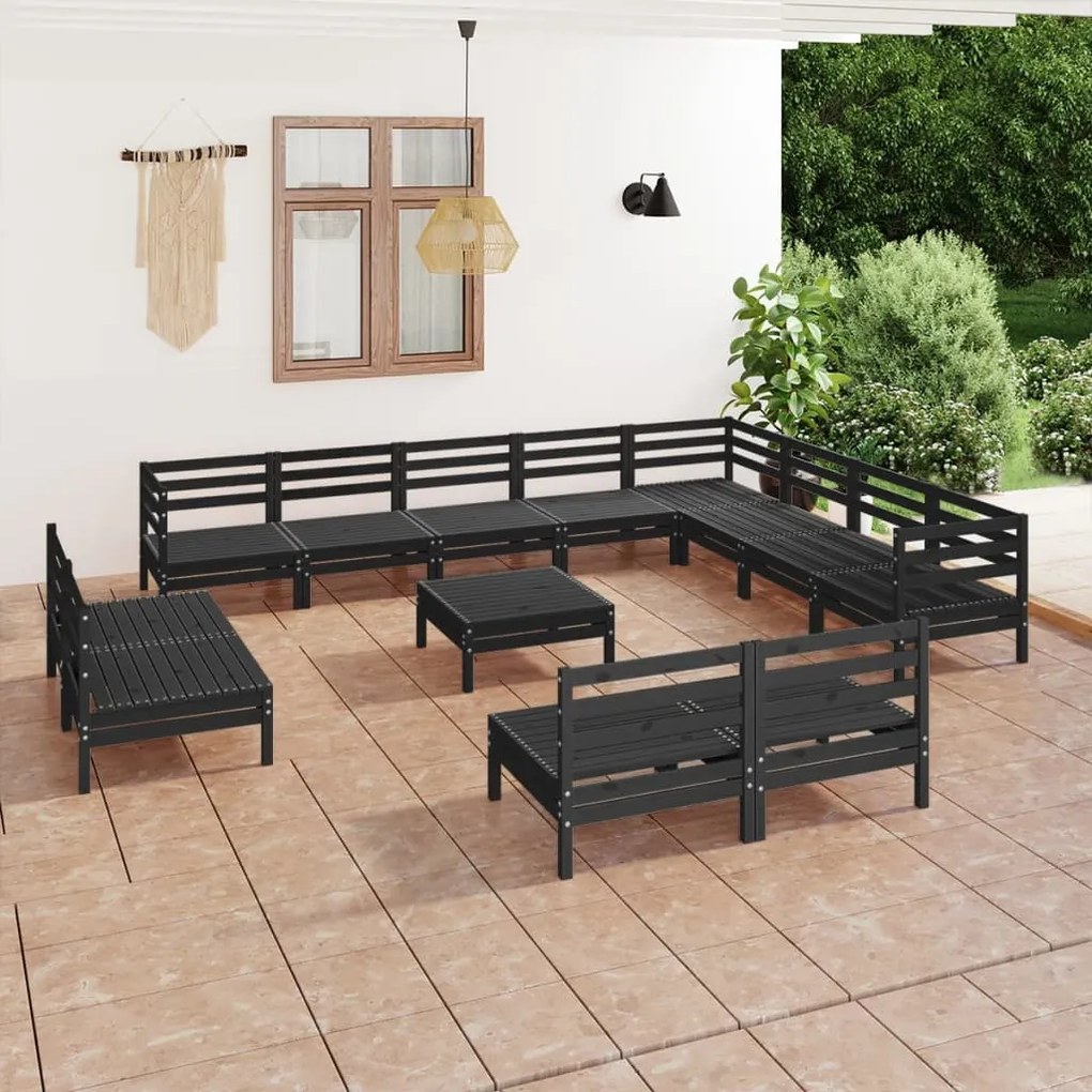 Set salotto da giardino 13 pz in legno massello di pino nero