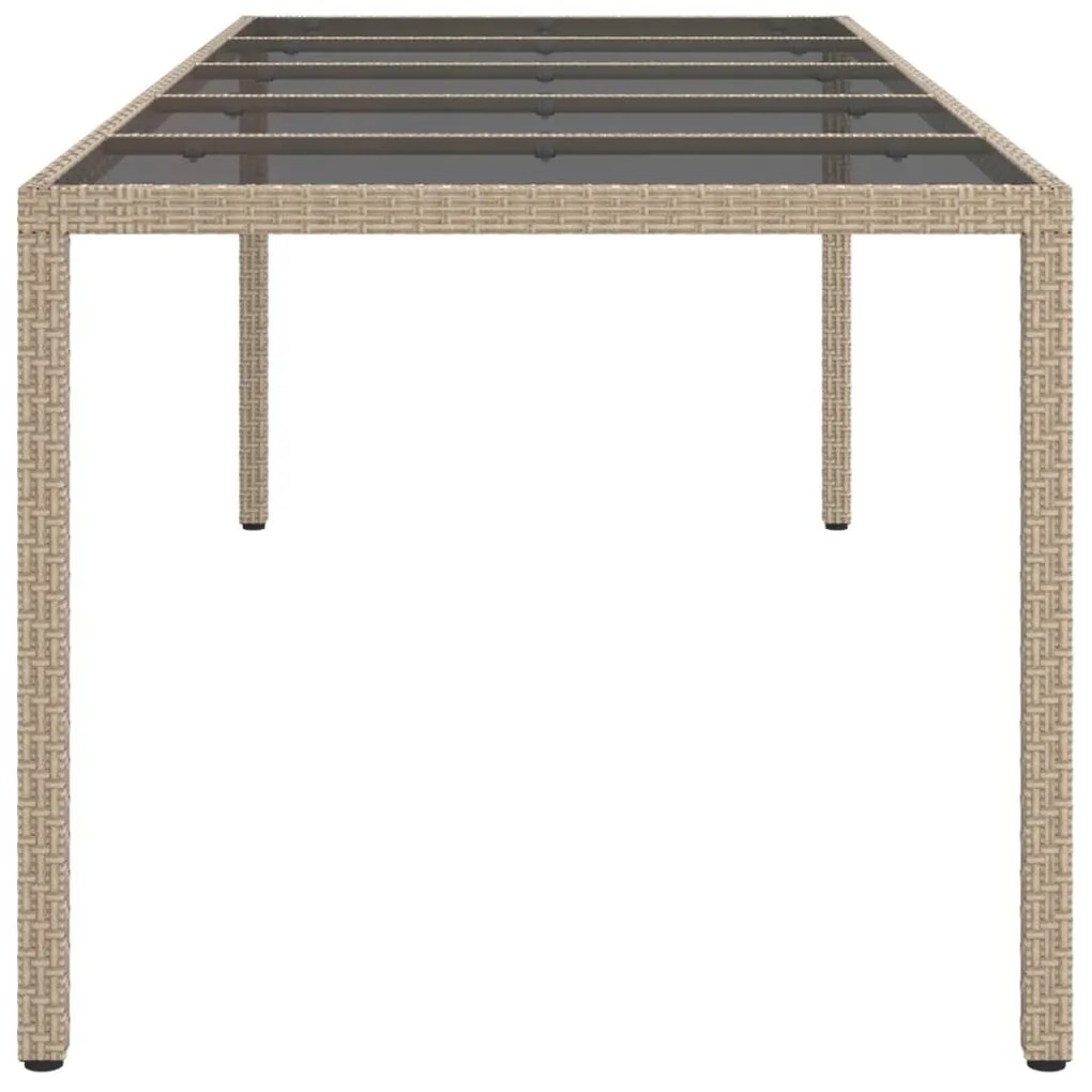 Tavolo Giardino Beige 250x100x75cm Vetro Temperato e Polyrattan