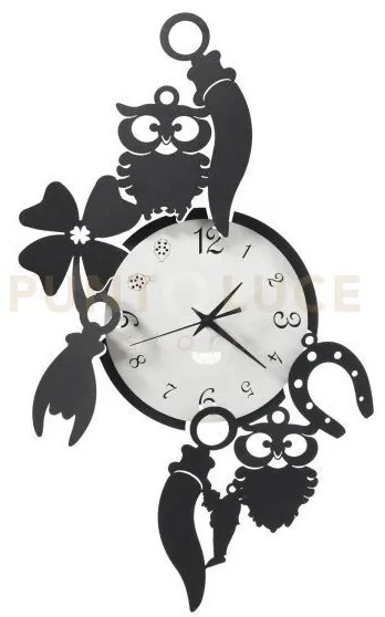 Orologio da parete di design portafortuna good luck nero e bianco m...