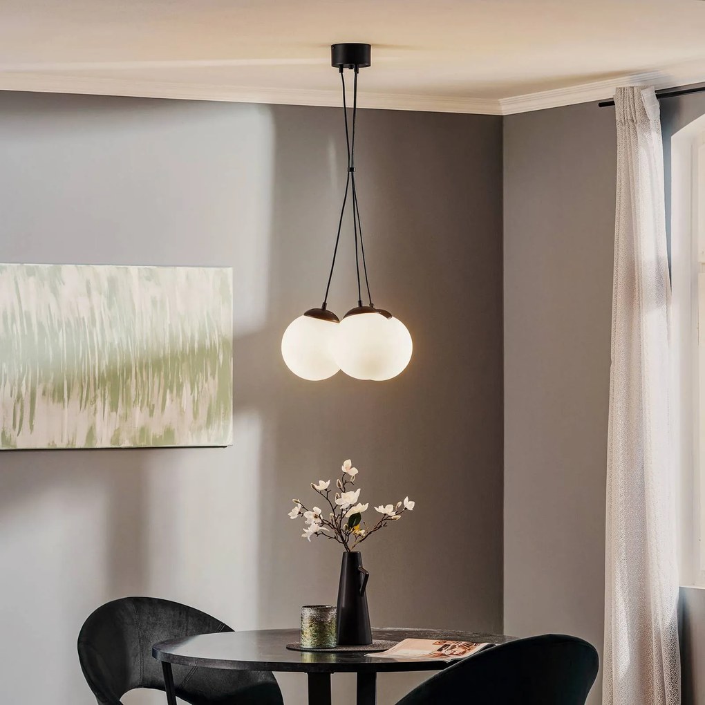 Eko-Light Lampada a sospensione Lima vetro opalino nero a 3 luci Bundle