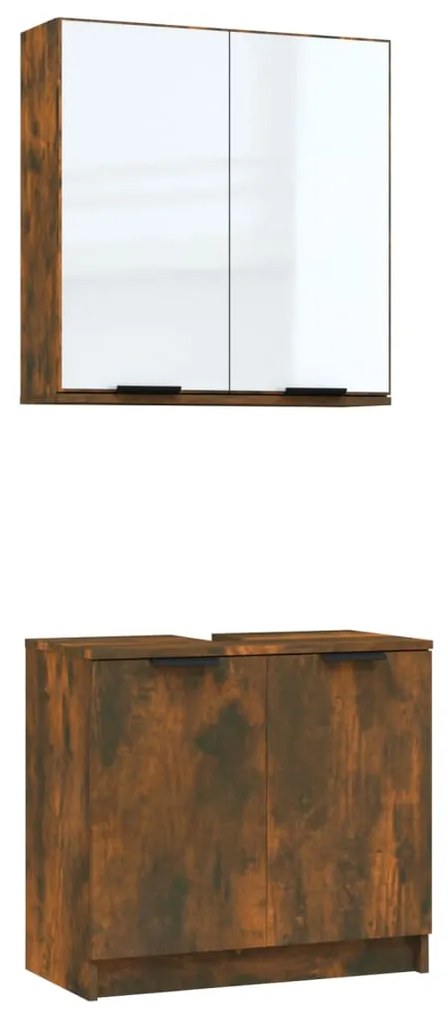 Set mobili da bagno 2 pz rovere fumo in legno multistrato
