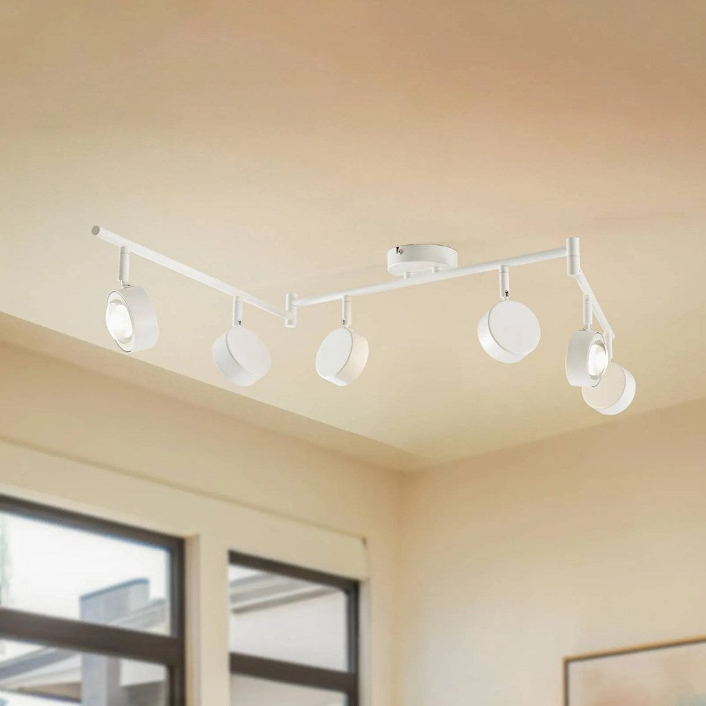 Faro Lindby Jyla, bianco, lente, a 4.200 K, 6 luci, GX53 Jyla Lindby, dimmerabile, Bianco / Opale, Studio / Ufficio, Metallo, Moderno, Faretto