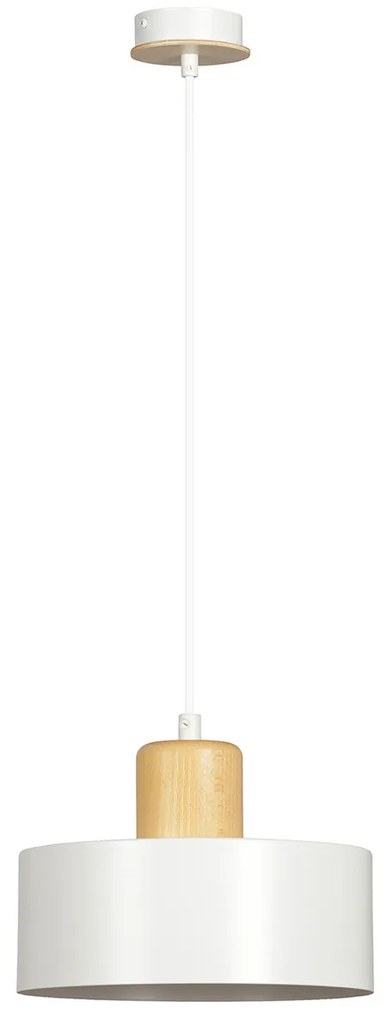 Sospensione Nordica 1 Luce Surya In Acciaio Bianco E Legno