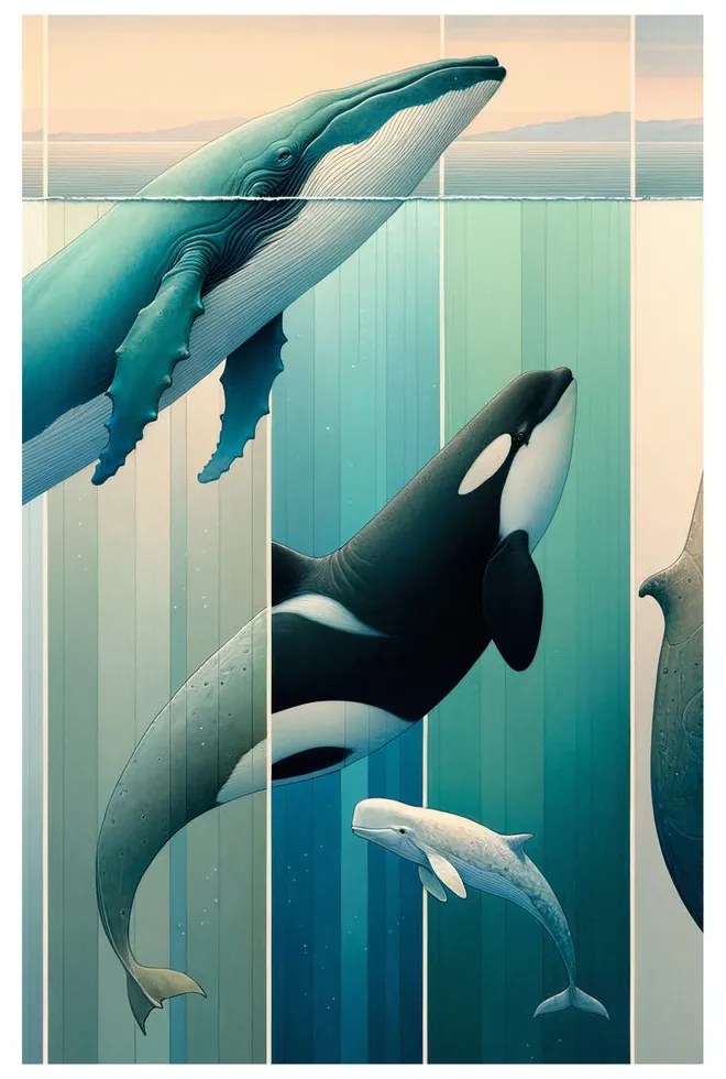 Quadro su tela – Eleganza delle balene sotto la superficie