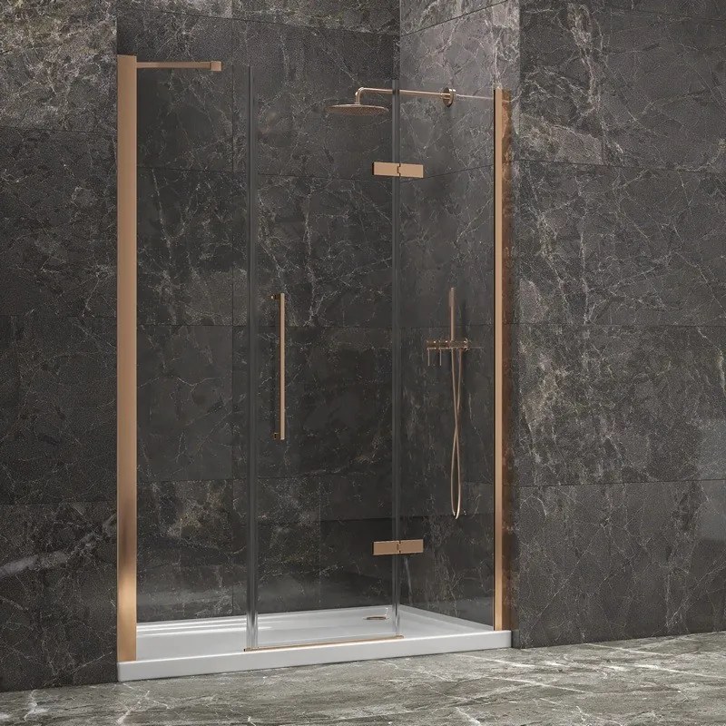 Porta doccia 170cm battente e 2 fissi oro rosa spazzolato | KT6000RG - KAMALU