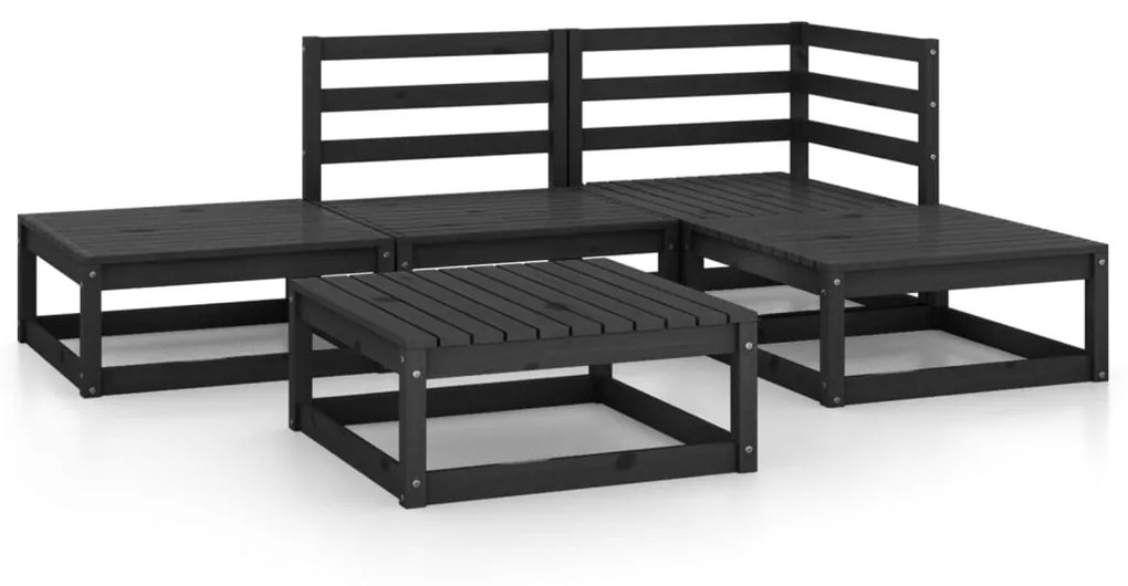 Set divani da giardino 5 pz nero in legno massello di pino