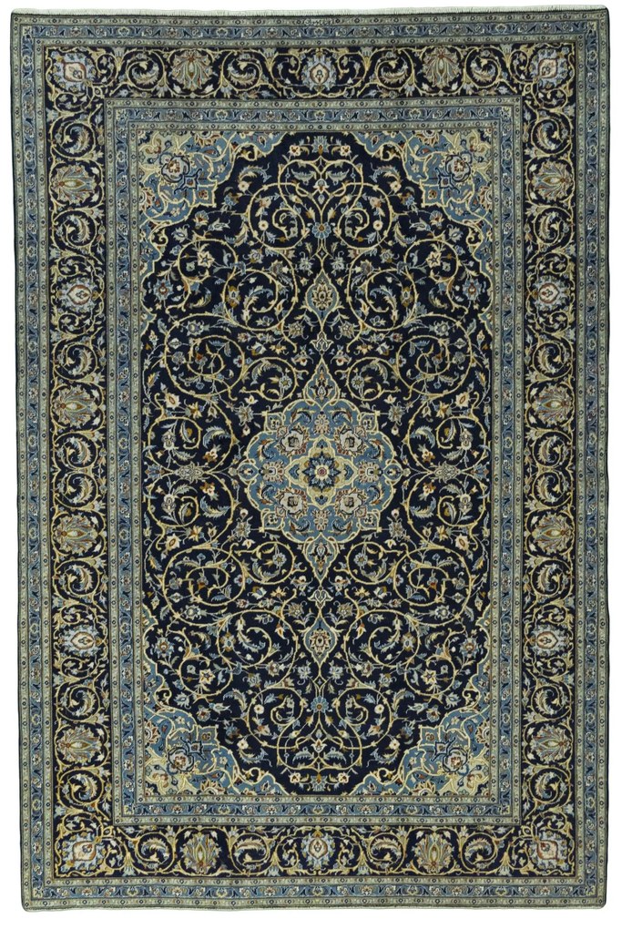 Kashan Tappeto 240 x 370 Blu (Iran) Annodato A Mano