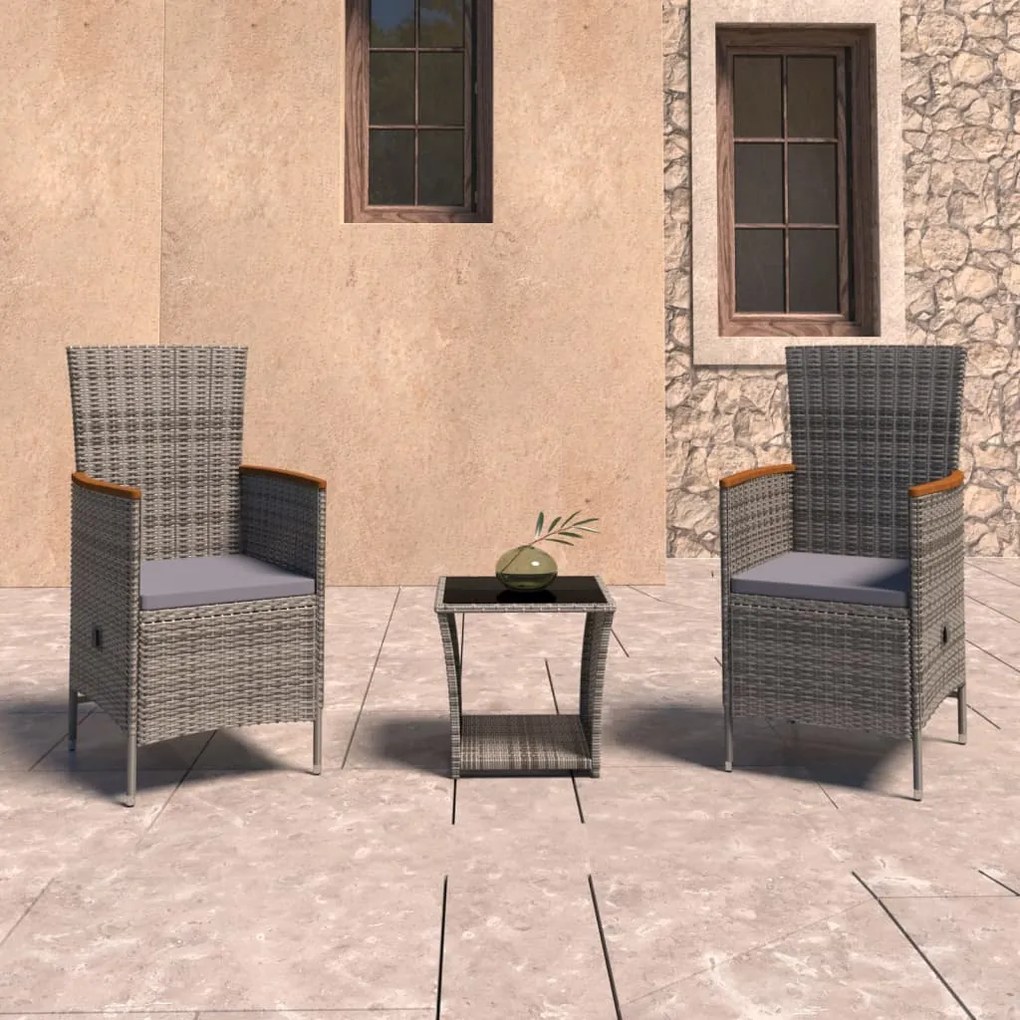 Set divani da giardino 3 pz con cuscini in polyrattan grigio