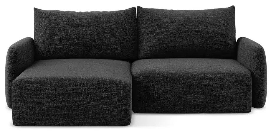 Divano angolare nero allungabile/con contenitore (con penisola a sinistra) Kalena – Makamii