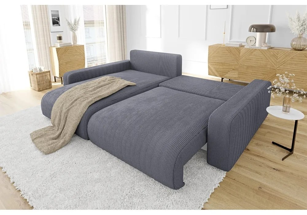 Divano letto angolare in velluto a coste grigio scuro (penisola variabile) Sara - Ropez
