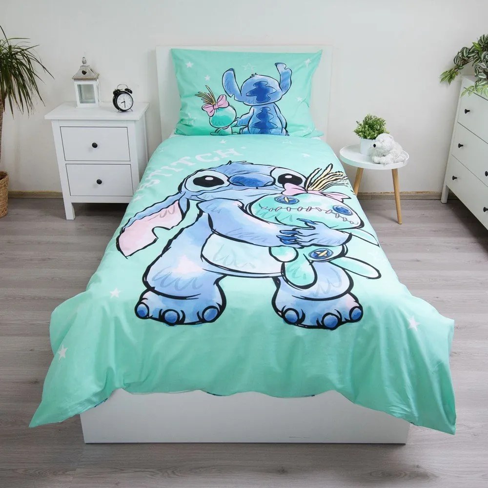 Set copripiumino e federa da bambini color menta in cotone per letto singolo 140x200 cm Lilo &amp; Stitch "Buddies" – Jerry Fabrics