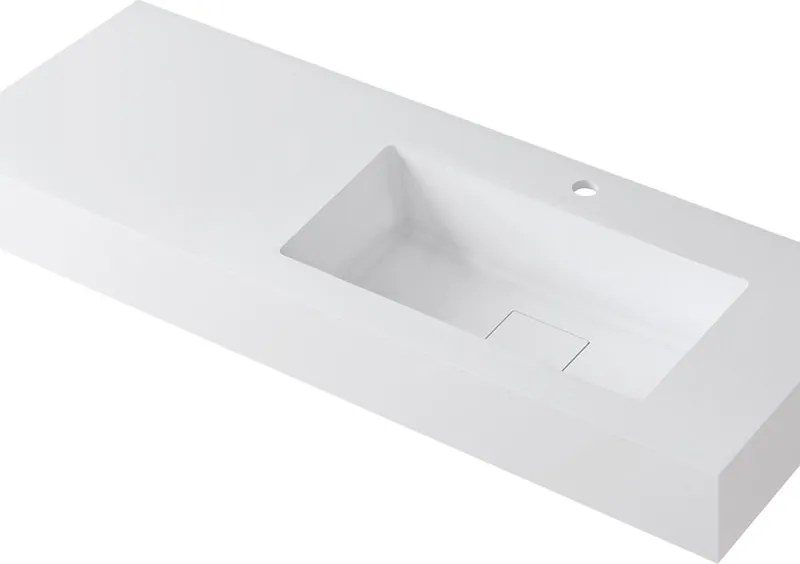 Lavabo a incasso rettangolare vasca a destra L 120.5 x H 15 x P 46 cm in resina bianco lucido