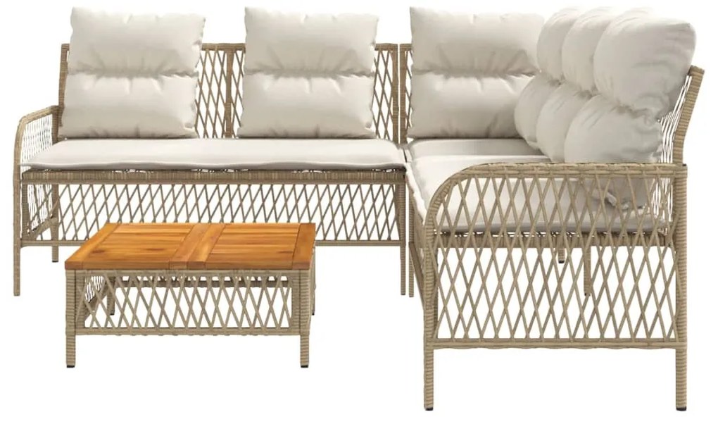 Set divani da giardino 2 pz con cuscini beige in polyrattan