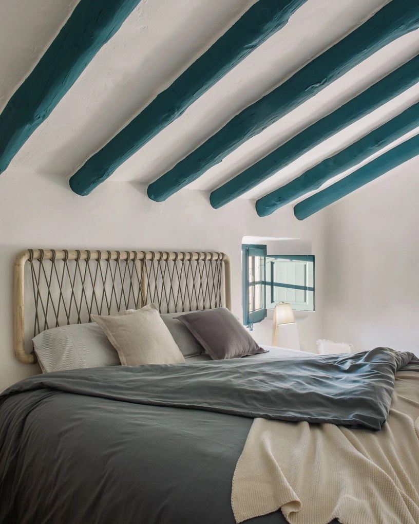 Kave Home - Testiera Aberash in massello di mindi e corda grigia per letto da 160 cm