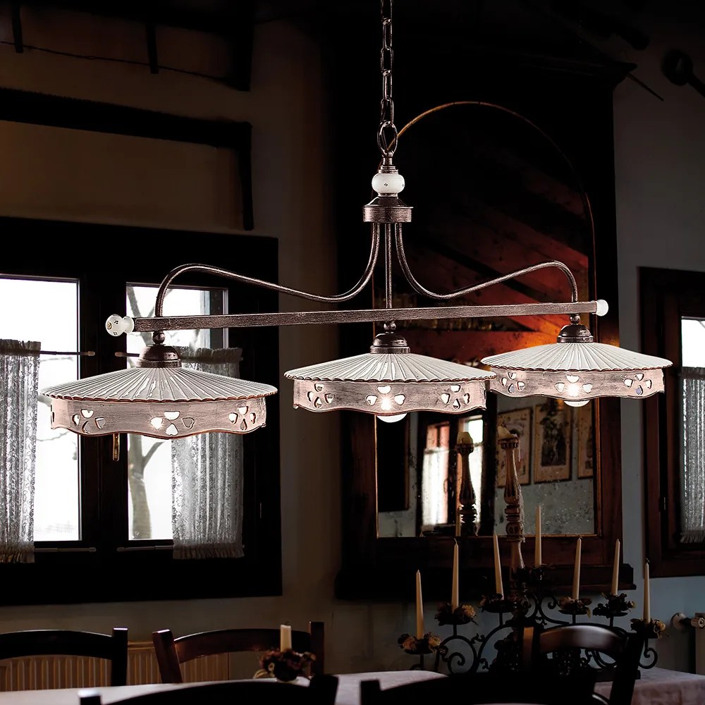 Lampadario Classico Alessandria Ferro E Ceramica Nero Sfumato Rame 3 Luci E27