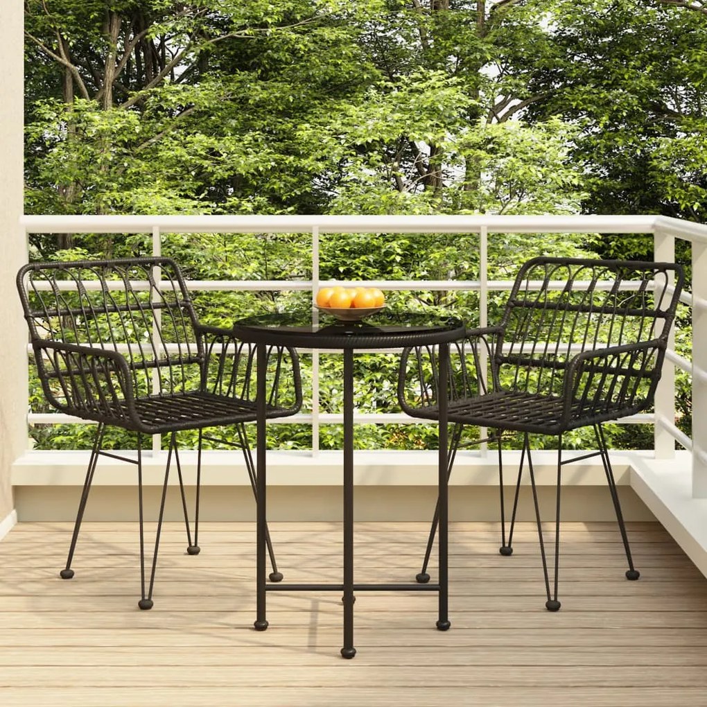 Set Da Pranzo Da Giardino 3 Pz Nero İn Polyrattan /