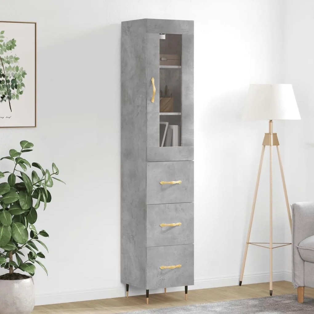 Credenza grigio cemento 34,5x34x180 cm in legno multistrato