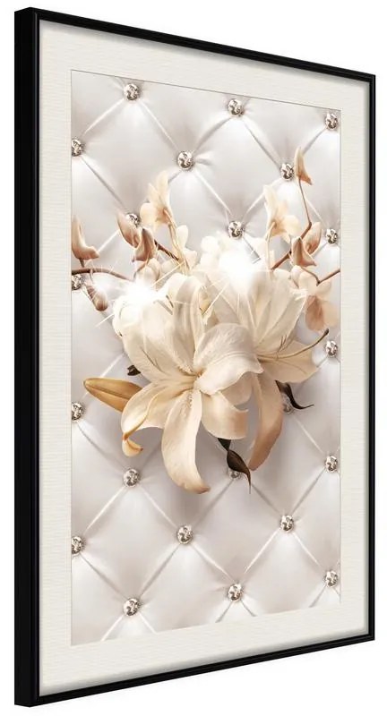 Poster  Lilies on Leather Upholstery  Cornice Quadri Cornice nera con pass-partout, Larghezza x Altezza Home decor 30x45