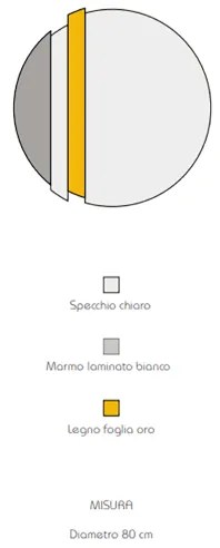 Specchio moderno 80 cm con decori foglia oro e effetto marmo bianco - KEVIN